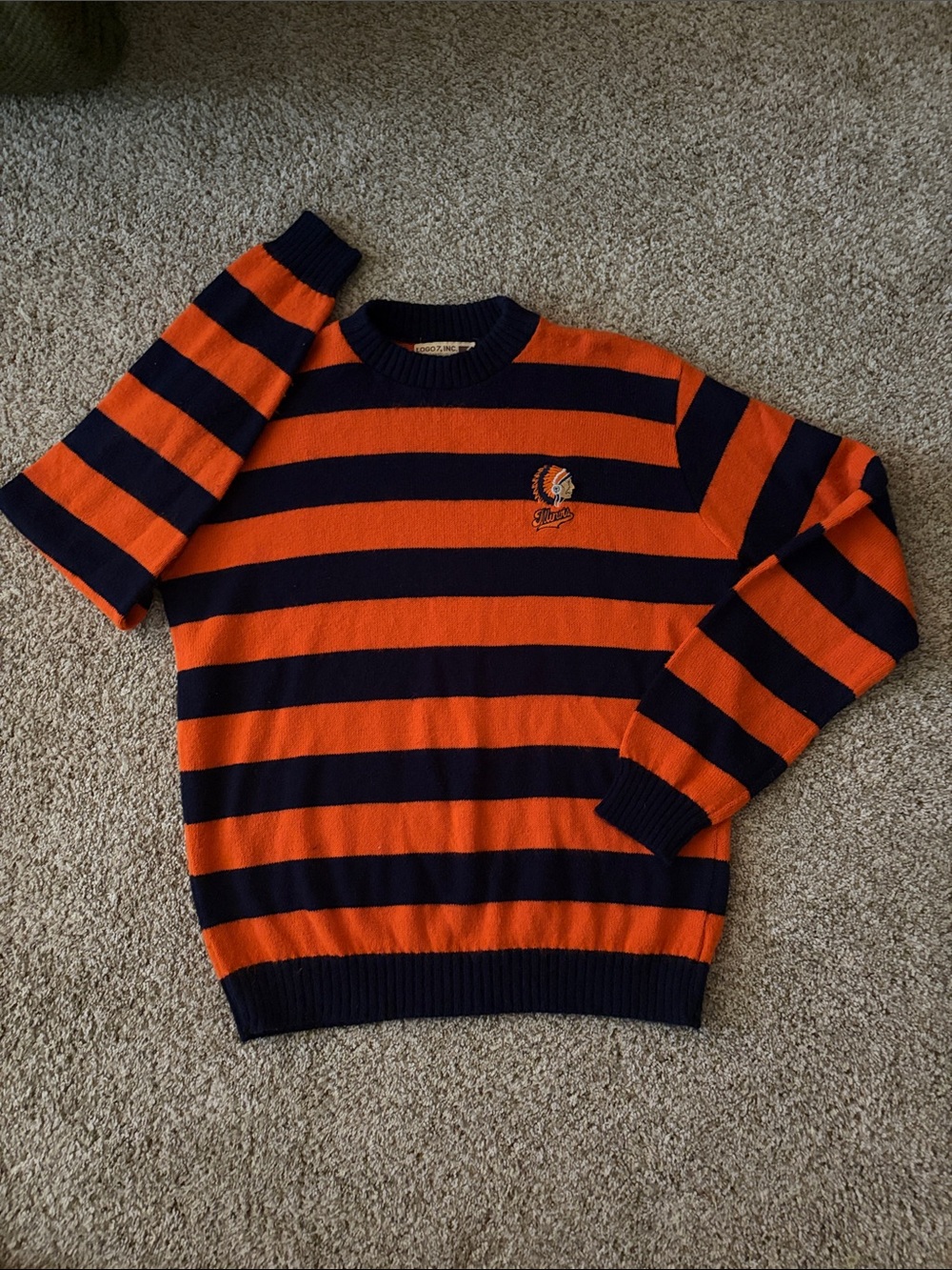 Vintage Illinois Illini Chiefs striped orange and blue sweater size small